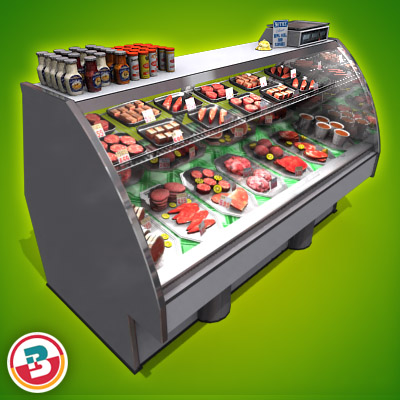 3D Model of Typical grocery store retail meat counter. - 3D Render 3